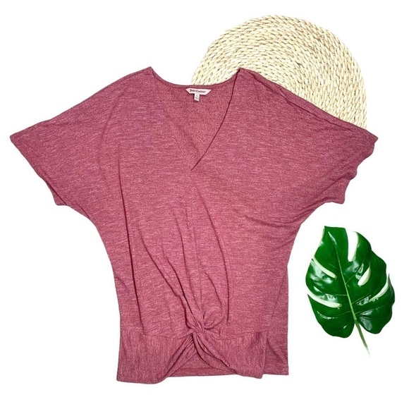 Y2K Juicy Couture Red Dolman Sleeve Front Twist Hem Short Sleeve Shirt - Picture 4 of 16